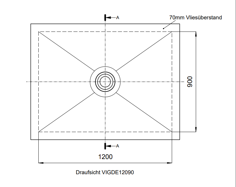 VIGOUR Duschelement individual 2.0, 120x90x4,5cm Ablauf mittig rollstuhlbefahrbar - Bild 2