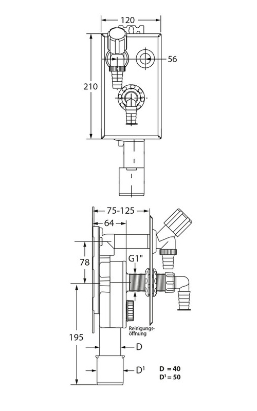 Unterputz-Waschgeräte-Siphon DN40/50 mit Geräteventil für senkrechte Montage  - Bild 2