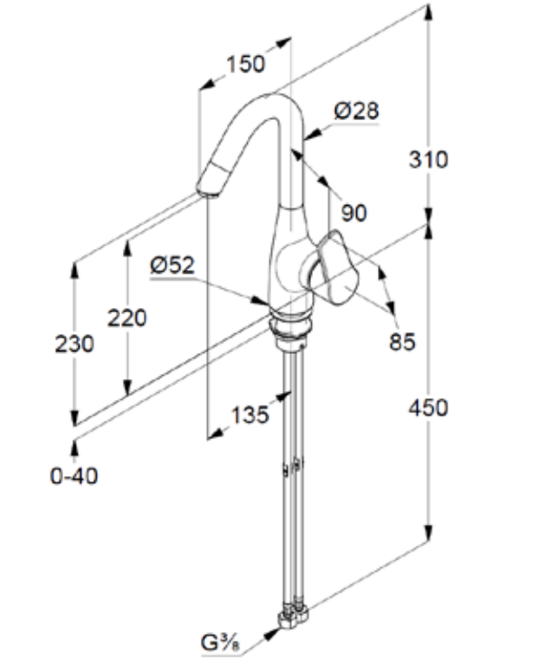VIGOUR Einhand-Waschtischbatterie derby V3 V-Auslauf schwenkbar, ohne Ablaufgarnitur verchromt