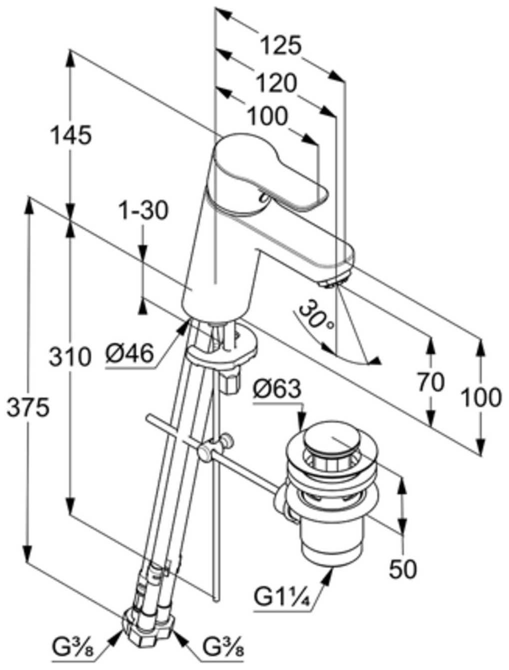 Kludi PURE&EASY Waschtisch-Einhandmischer 70 Niederdruck mit Metall-Ablaufgarnitur chrom 372760565 - Bild 2