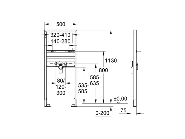 Grohe Rapid SL Waschtisch Element Einloch BH 1,13m 38554001