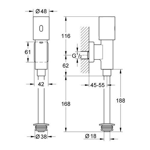 Grohe Urinal-IR-Elektronik Tectron Skate 37421 Aufputz Batterie 6V verchromt 37421000 - Bild 3