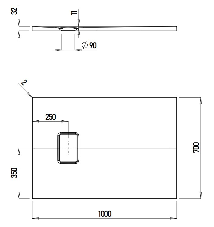 VIGOUR Duschwanne V3 Mineralguss 100x70x3,0cm mit Ablaufdeckel SafeStepPlus weiß matt