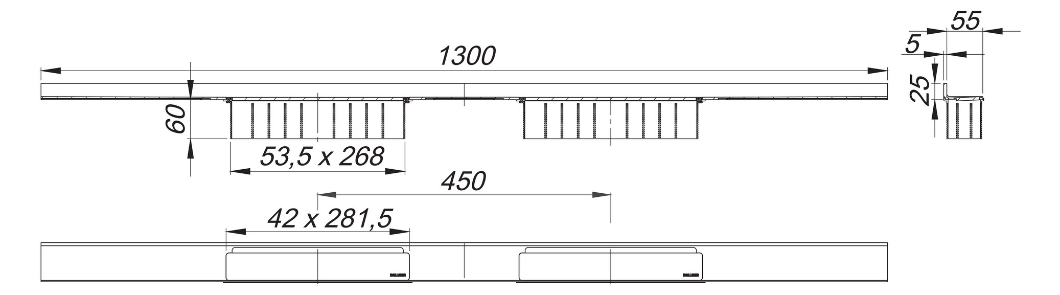 DALLMER Duschrinne CeraWall Select Duo 1300 mm Ablaufschiene Edelstahl matt 536181 - Bild 2