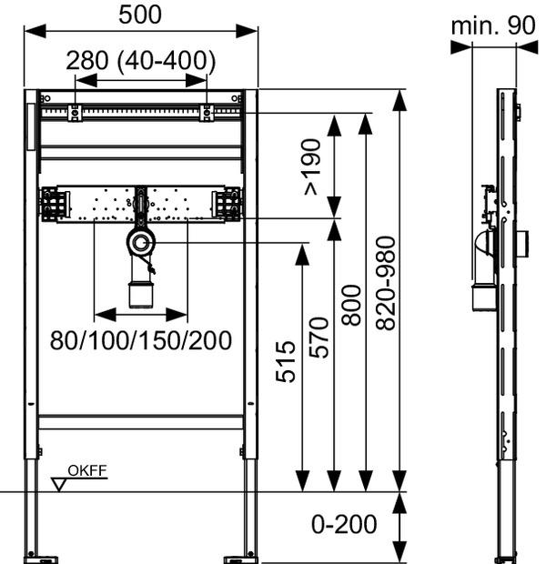 TECEprofil Waschtischmodul Bauhöhe 820-980 mm mit Anschlussbogen 9310018 - Bild 2