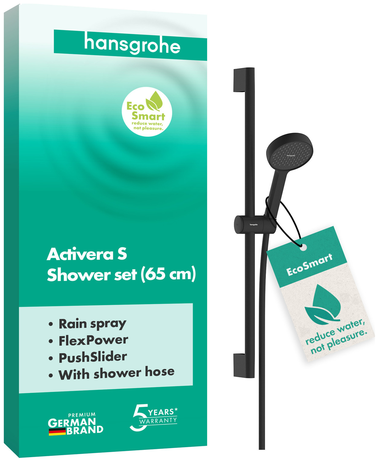 Hansgrohe Brauseset Activera S 95 1jet EcoSmart mit Brausestange Typ 65 schwarz matt