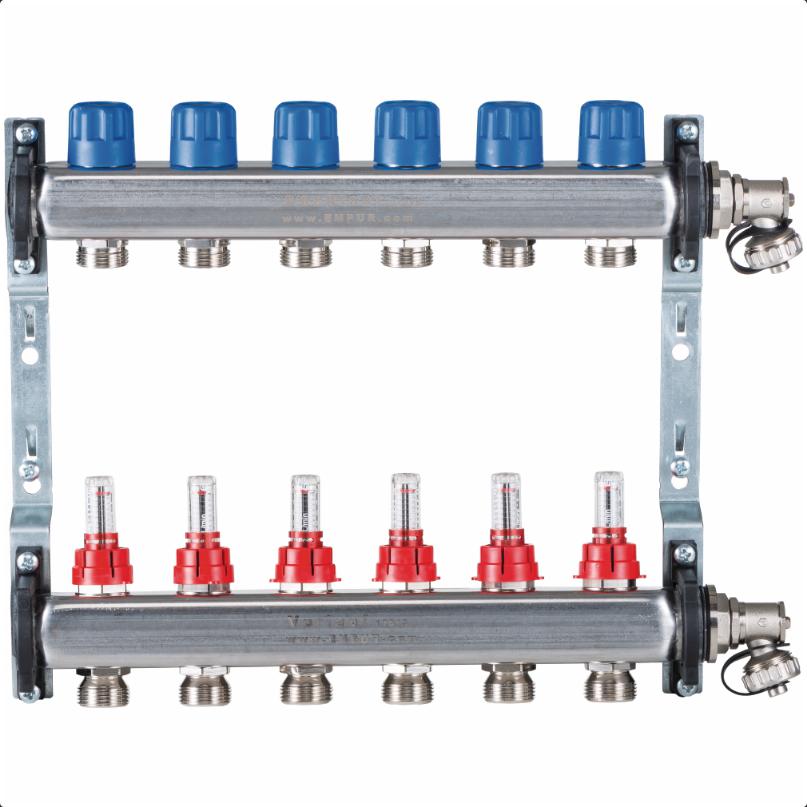Empur Edelstahl-Verteiler 1'' HKV-D 2 Heizkreise Serie 03 DFM regulierbar BL 200mm 220276 - Bild 1