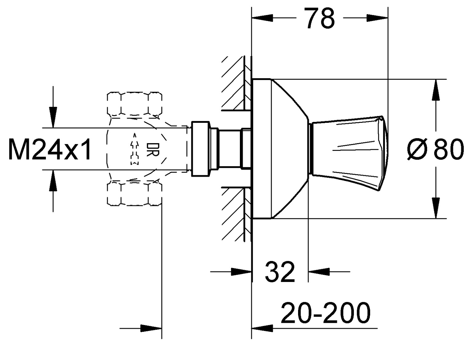 GROHE Costa Unterputzventil UP 20-200 mm Oberbau chrom, Markierung rot-warm 19807001 - Bild 2