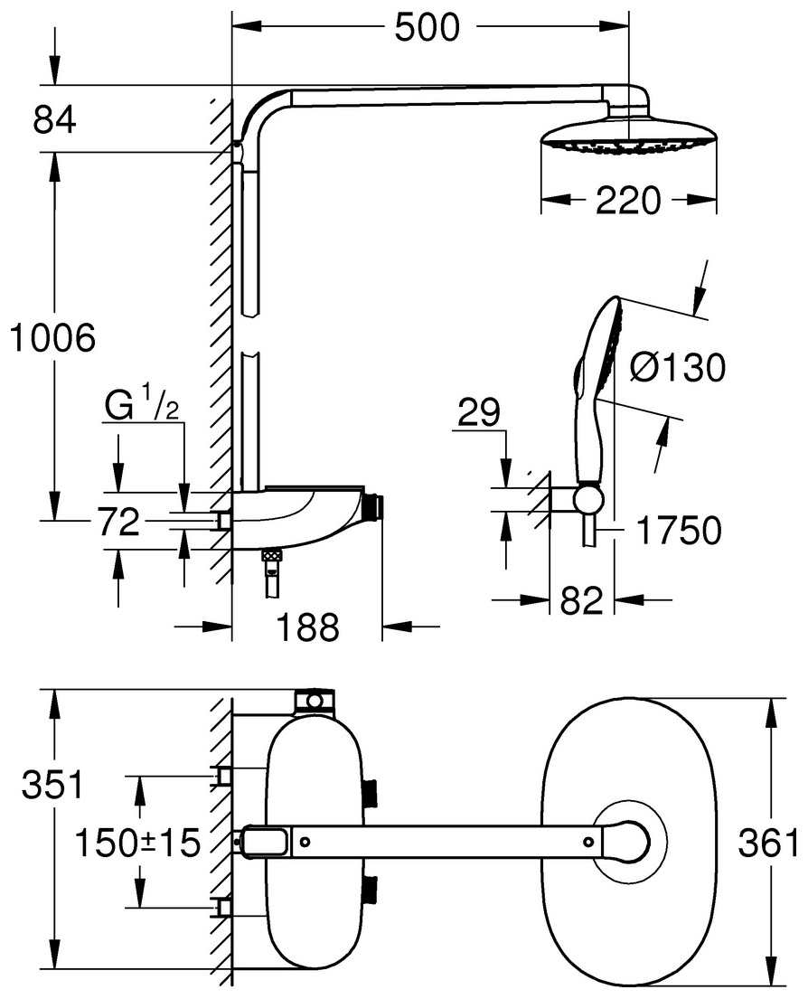 GROHE Duschsystem Rainshower Thermostat Smart Control 360 Mono 26361 chrom/moon white
