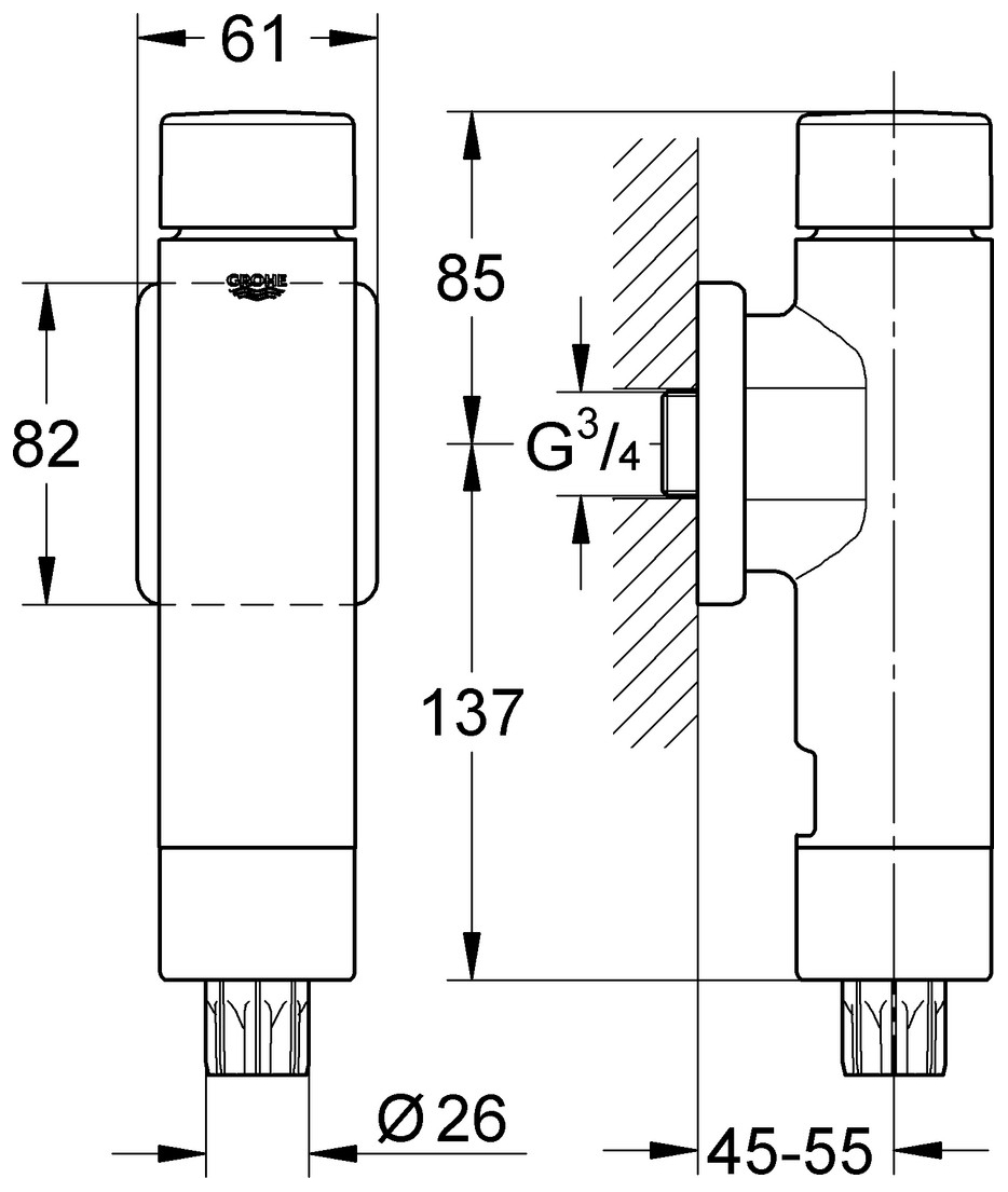 GROHE WC-Druckspüler Rondo A.S. 37349 DN20 mit integrierter Vorabsperrung verchromt 37349000