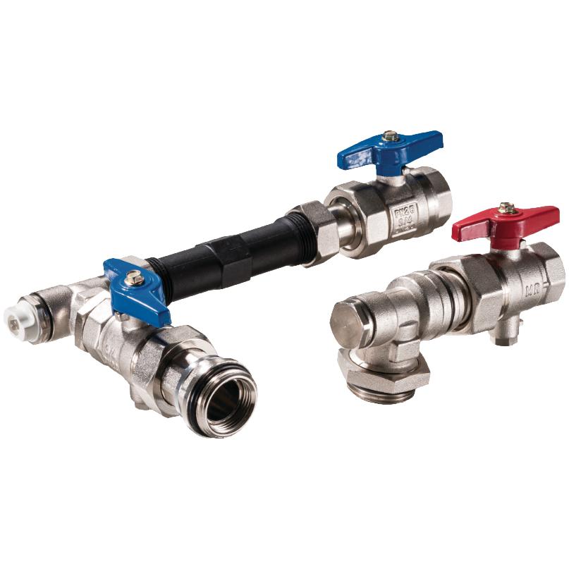 Empur 1/2'' WMZ-Anschluss-Set 90 Grad, komplett vormontiert für Verteiler 1'' mit Kugelhähne 721037 - Bild 1