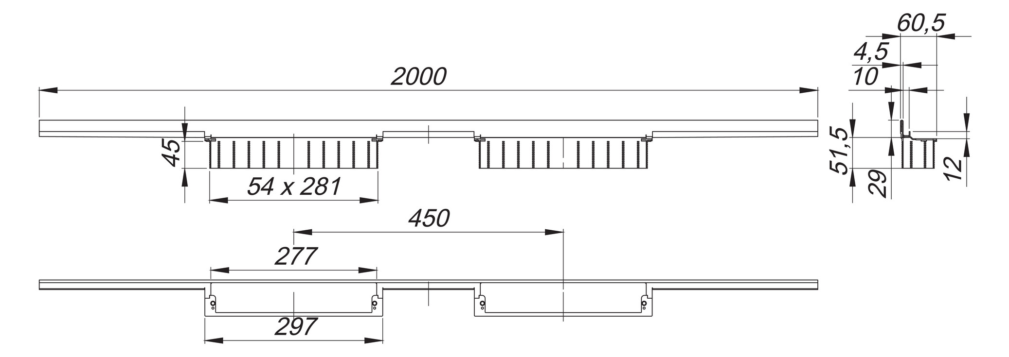 DALLMER Duschrinne CeraWall Individual Duo 2000 mm Ablaufschiene Edelstahl 536099 - Bild 2