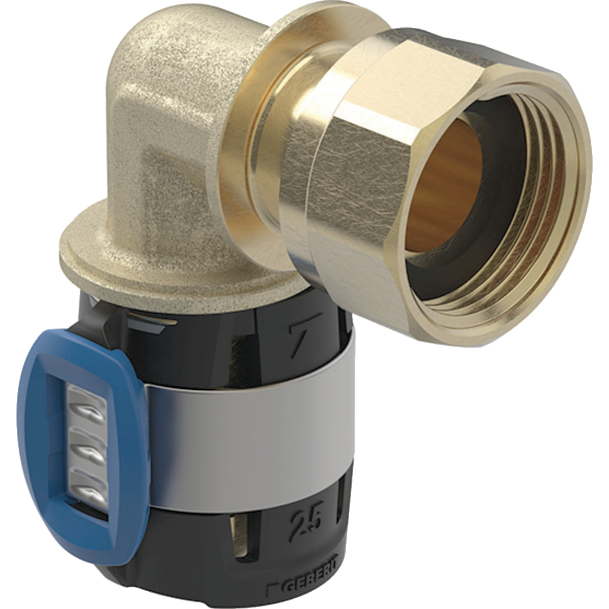 Geberit FlowFit Übergangsbogen 90 Grad 16mm x G 1/2'' Überwurfmutter Siliziumbronze 620.686.00.1 - Bild 1
