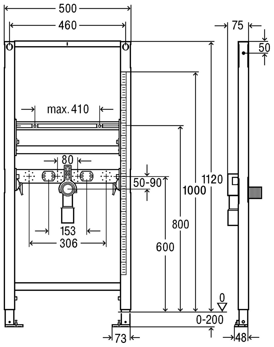 Viega Waschtisch-Element Prevista Dry 8535 Anschlüsse höhenverstellbar 1120 mm 776183