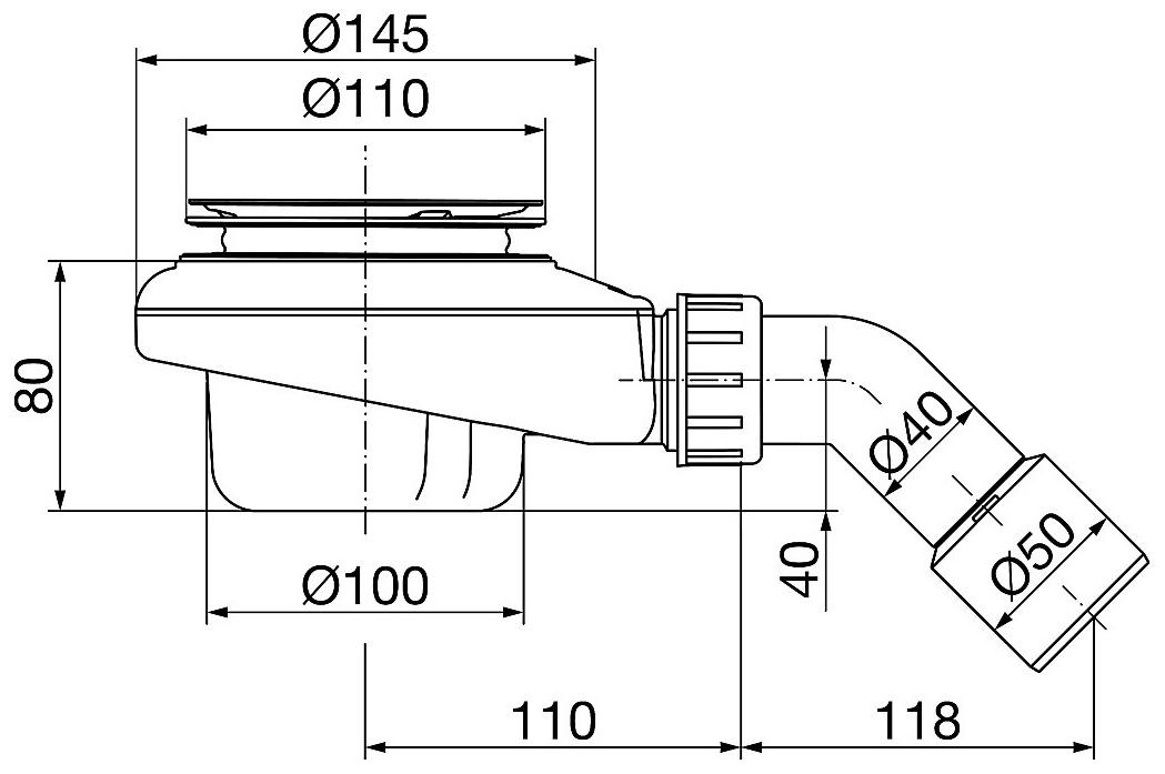 Viega Tempoplex Ablauf 6966.1 Funktionseinheit DN40/50, Bauhöhe 80mm, Ablauf waagerecht