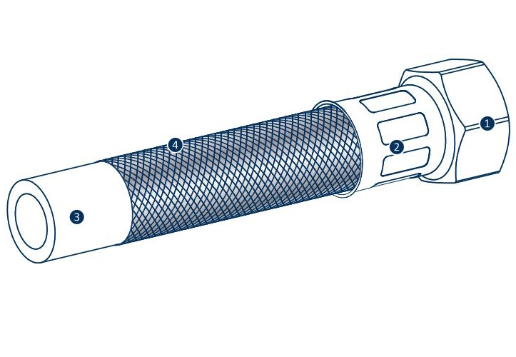 Silikon Panzerschlauch DN12 Länge 100 cm ÜM 1/2'' x ÜM auf Bogen 1/2'' DVGW - Bild 2
