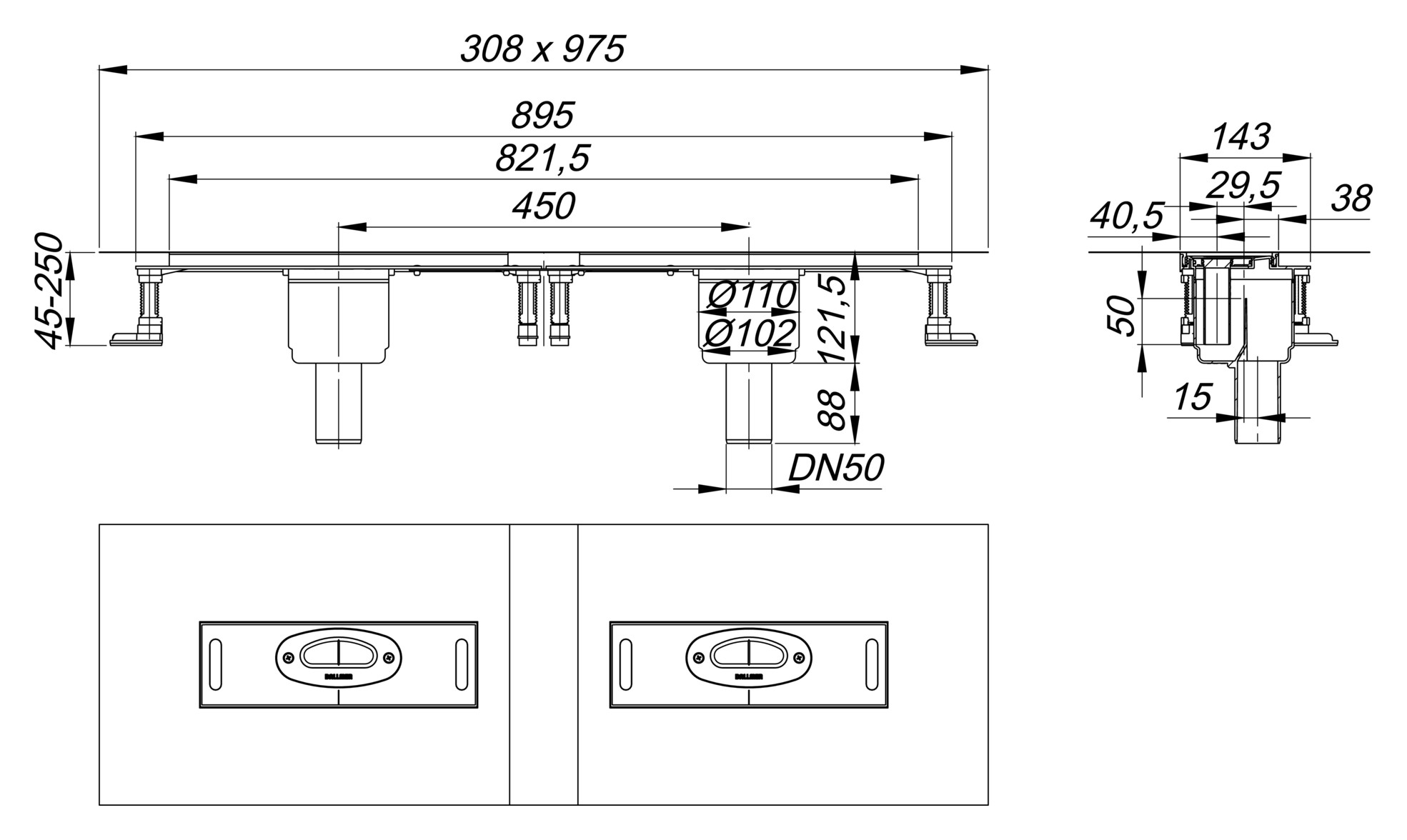 Dallmer DallFlex Duo Ablaufgehäuse DN 50 Abgang senkrecht 539083 - Bild 3