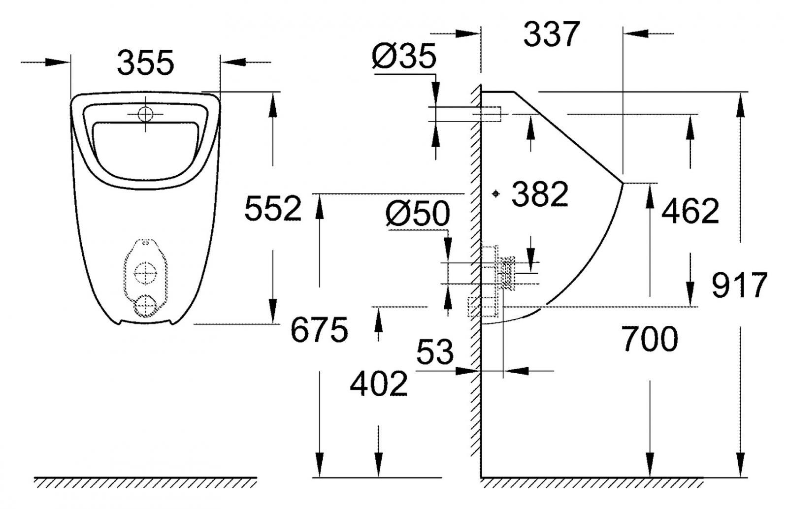 Grohe Urinal Bau Keramik Anschluss von unten alpinweiß 39438000 - Bild 2