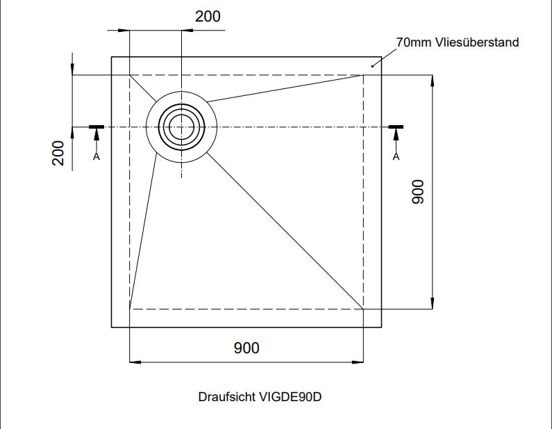 VIGOUR Duschelement individual 2.0, 90x90x5,0cm Ablauf dezentral rollstuhlbefahrbar - Bild 2