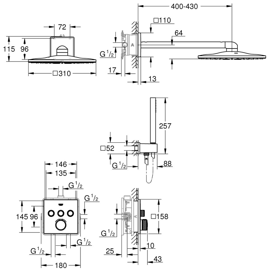GROHE UP-Duschsystem Grohtherm SmartControl eckige Form chrom 34706000 - Bild 2