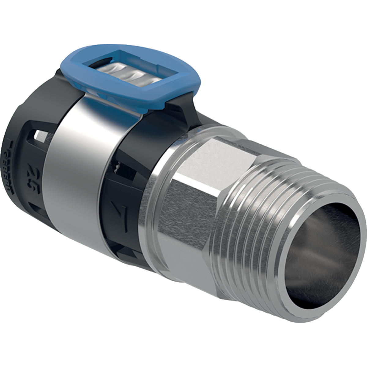 Geberit FlowFit Übergang mit Aussengewinde d=20mm (R 1/2) Edelstahl 619.700.00.1 - Bild 1