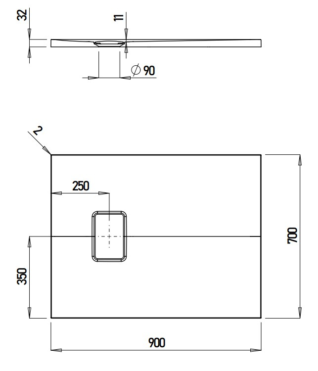 VIGOUR Duschwanne V3 Mineralguss 90x70x3,0cm mit Ablaufdeckel SafeStepPlus weiß matt