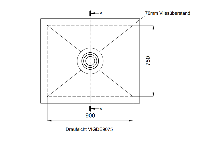VIGOUR Duschelement individual 2.0, 90x75x4,0cm Ablauf mittig rollstuhlbefahrbar - Bild 2