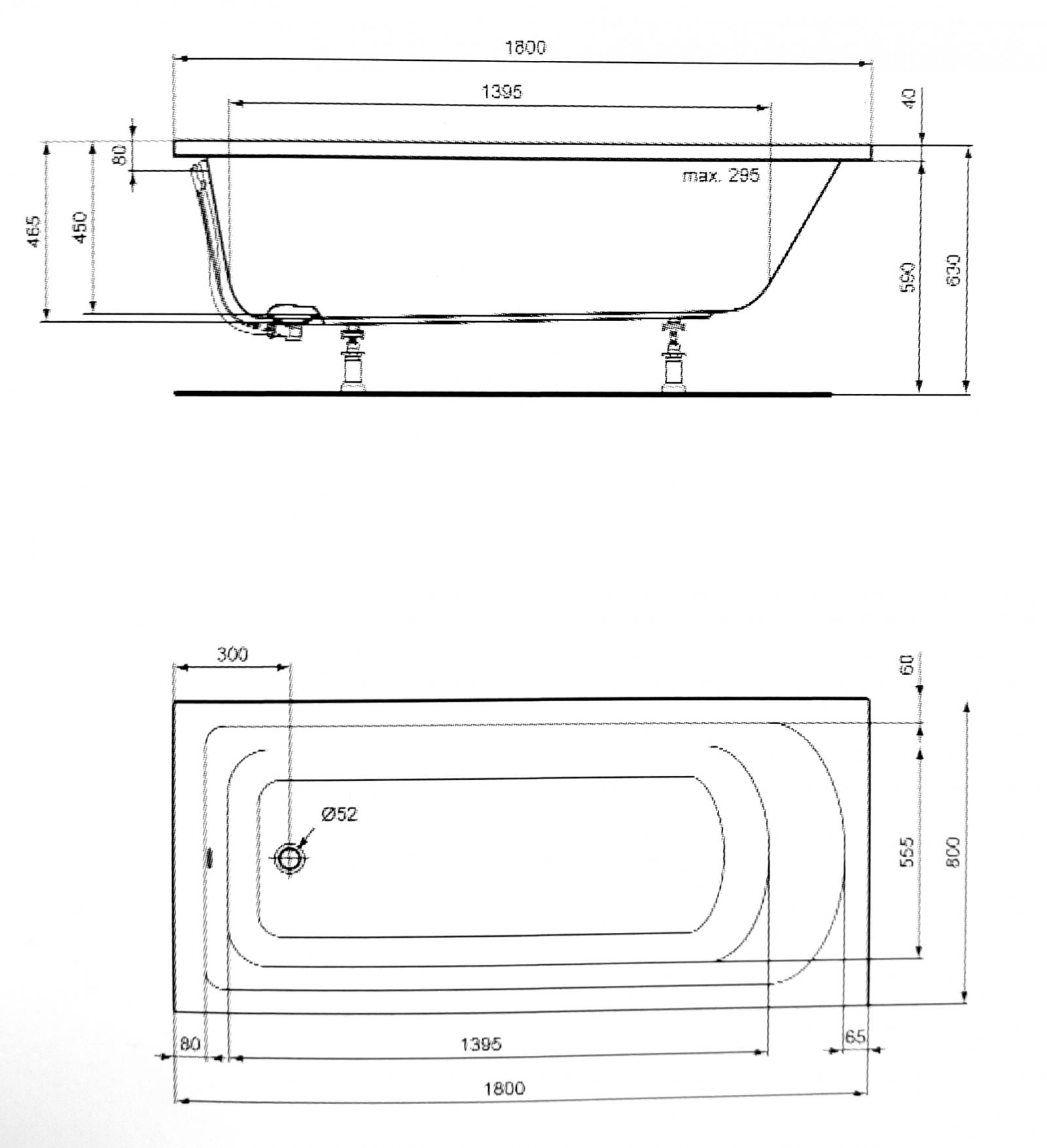 Badewanne 180x80 cm Körperform aus Sanitär-Acryl weiß inklusive Styropor-Wannenträger - Bild 2