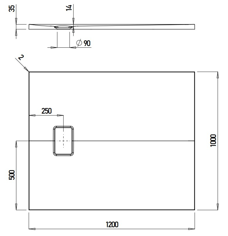 VIGOUR Duschwanne V3 Mineralguss 120x100x3,3cm mit Ablaufdeckel SafeStepPlus weiß matt