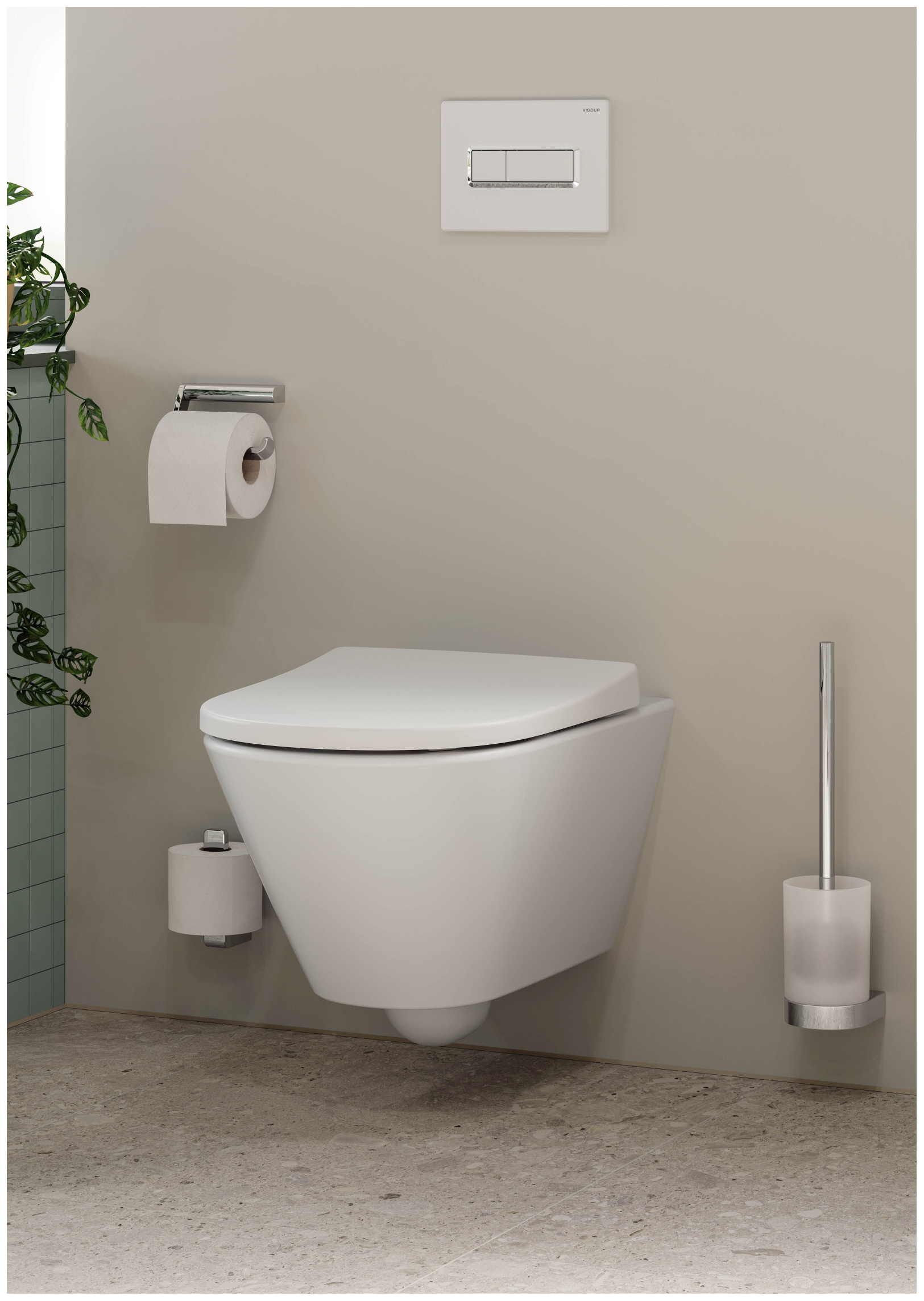 VIGOUR Wand-Tiefspül-WC derby V3 PflegetectPlus weiss, spülrandlos, WC Sitz mit Absenkautomatik