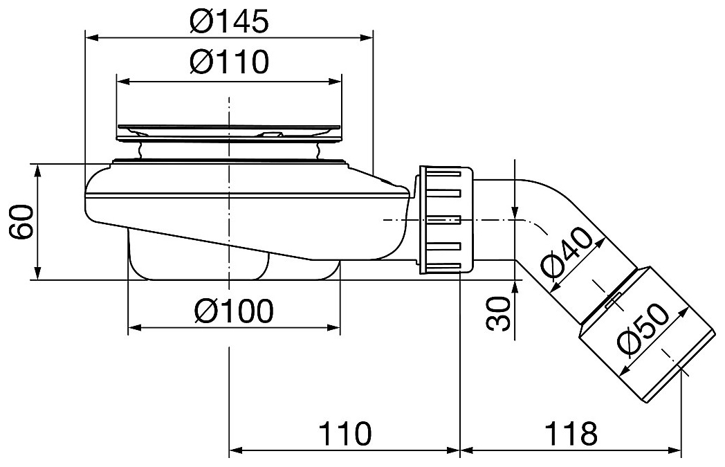 Viega Tempoplex Ablauf 6967.1 Funktionseinheit DN40/50, Bauhöhe 60mm, Ablauf waagerecht