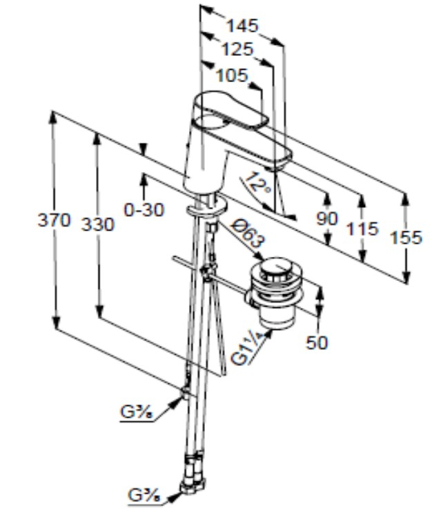 DEND Einhand-Niederdruck-Waschtischbatterie derby V3 mit Ablaufgarnitur verchromt