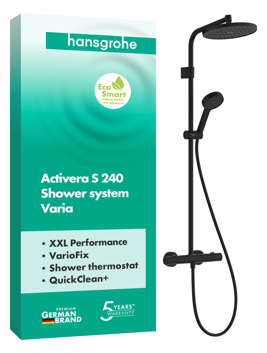 Hansgrohe Activera S Showerpipe 240 1jet EcoSmart mit Ecostat Fine matt schwarz