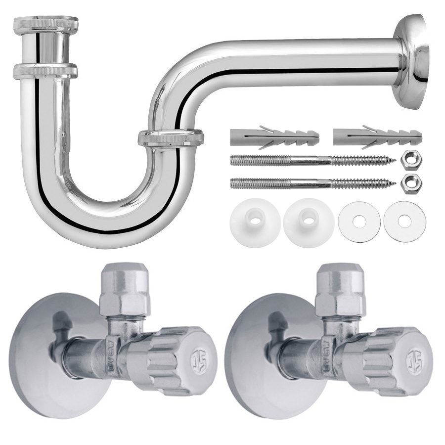 VIGOUR Waschtisch-Set derby V3 edge 60cm PflegetectPlus weiss, Einhandmischer, Siphon und Eckventile