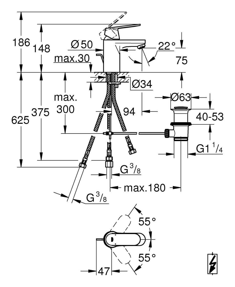 GROHE Waschtisch Batterie Eurosmart Cosmopolitan Niederdruck chrom 32955000 - Bild 3