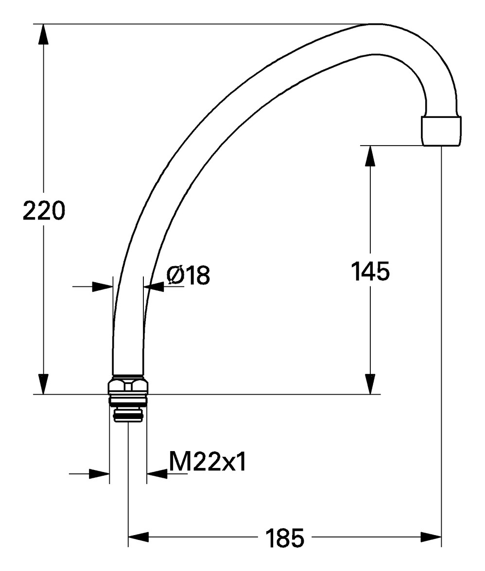 GROHE HU-Auslauf Costa M22x1x145 Ausladung 185mm 13073000 - Bild 3