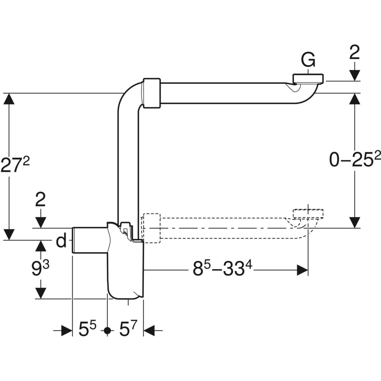 Geberit Tauchrohrsiphon für Waschtisch, 1 1/4'' x DN 32 Raumsparmodell, Abgang horizontal - Bild 2