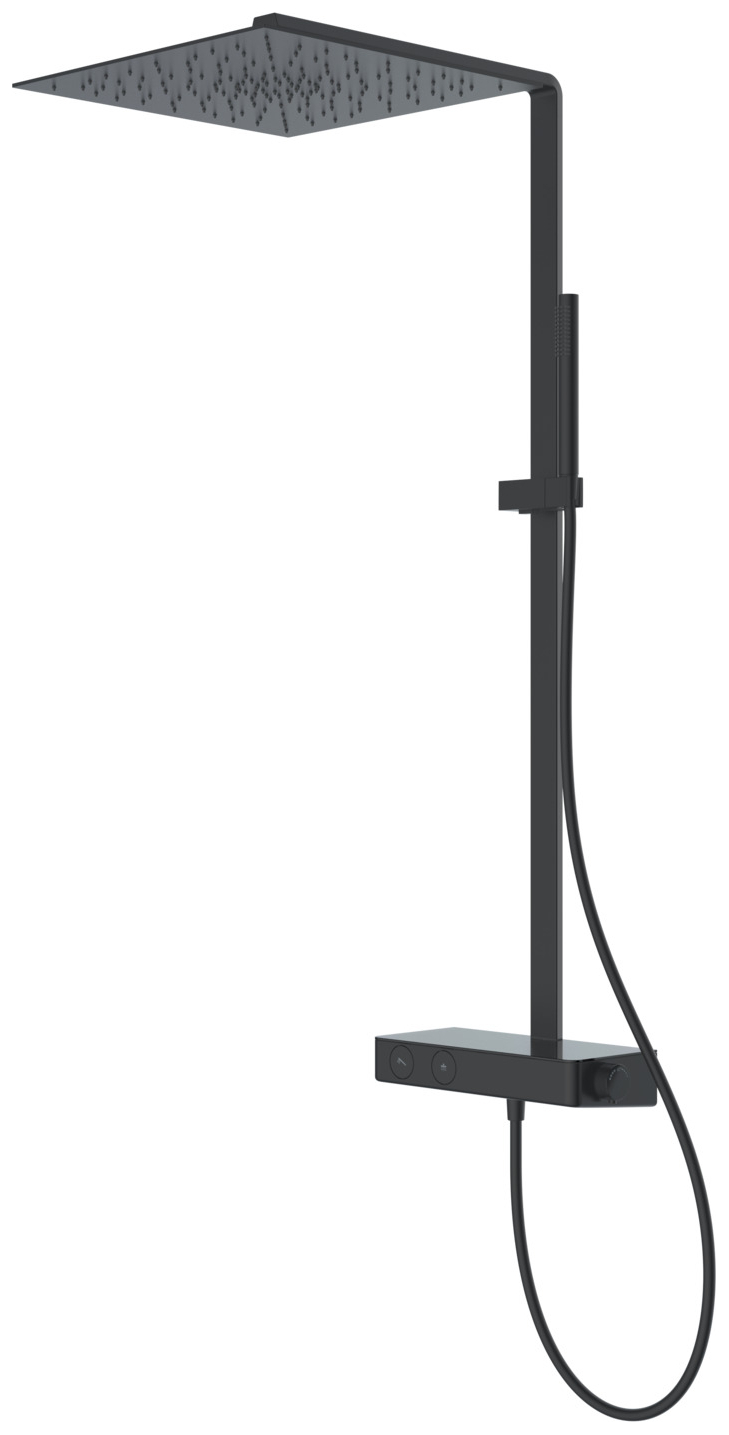 VIGOUR Duschsystem V4 Thermostat Kopfbrause 410mm edge Stabhandbrause und Schlauch schwarz matt