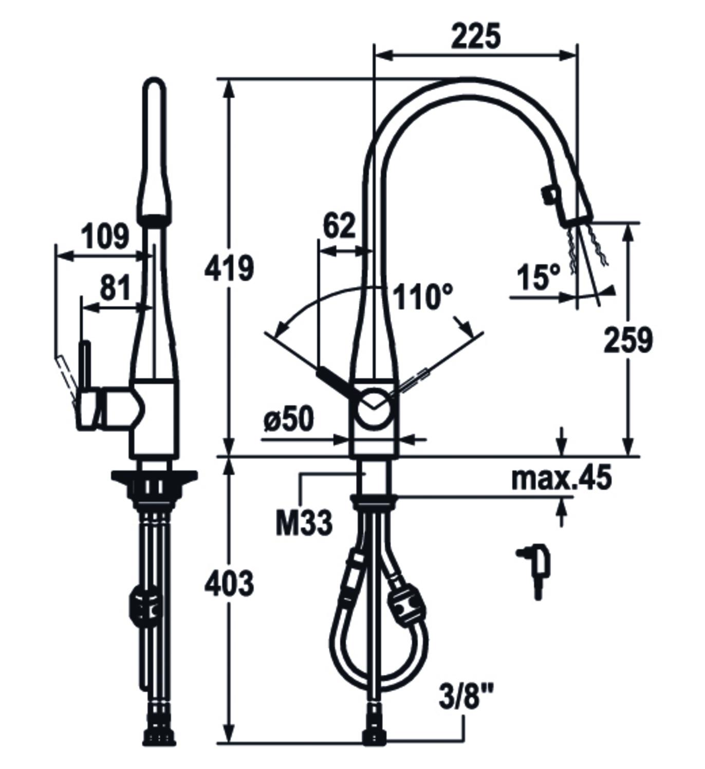 KWC EVE Spültischbatterie mit LED, ausziehbare Handbrause, verchromt 10.121.103.000FL - Bild 2