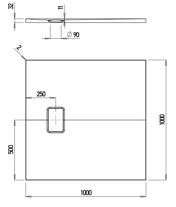 VIGOUR Duschwanne V3 Mineralguss 100x100x3,0cm mit Ablaufdeckel SafeStepPlus weiß matt