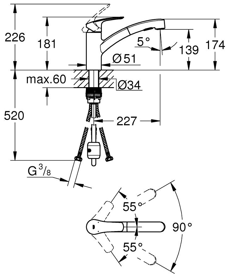 GROHE Spültischbatterie Eurosmart Zero supersteel, mit ausziehbarer Dual-Spülbrause 30305DC1 - Bild 4