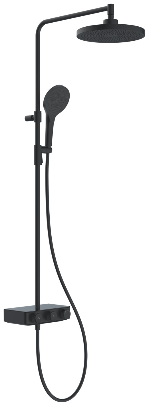 VIGOUR Duschsystem V3 Thermostat Kopfbrause 260mm rund Handbrause 3-fach und Schlauch schwarz matt
