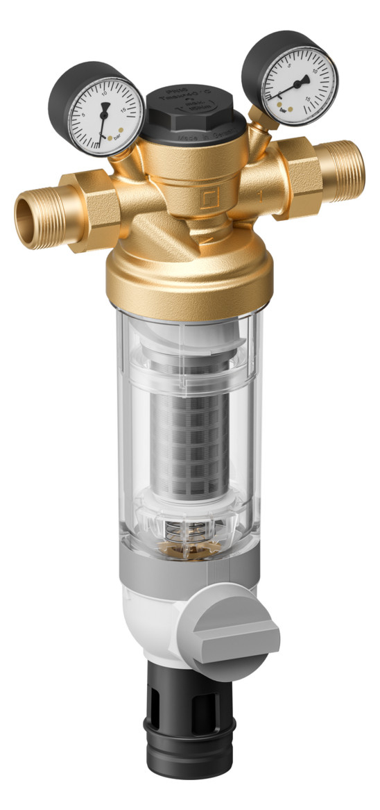 Resideo Hauswasser-Feinfilter F76S-LF AA R 1 1/4'' bleifrei 0,1mm mit Klarsicht-Filtertasse - Bild 1