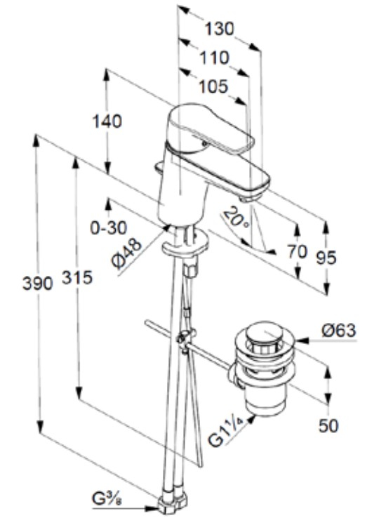 VIGOUR Einhand-Niederdruck-Waschtischbatterie derby V3 XS Piccolo m. Ablaufgarnitur verchromt