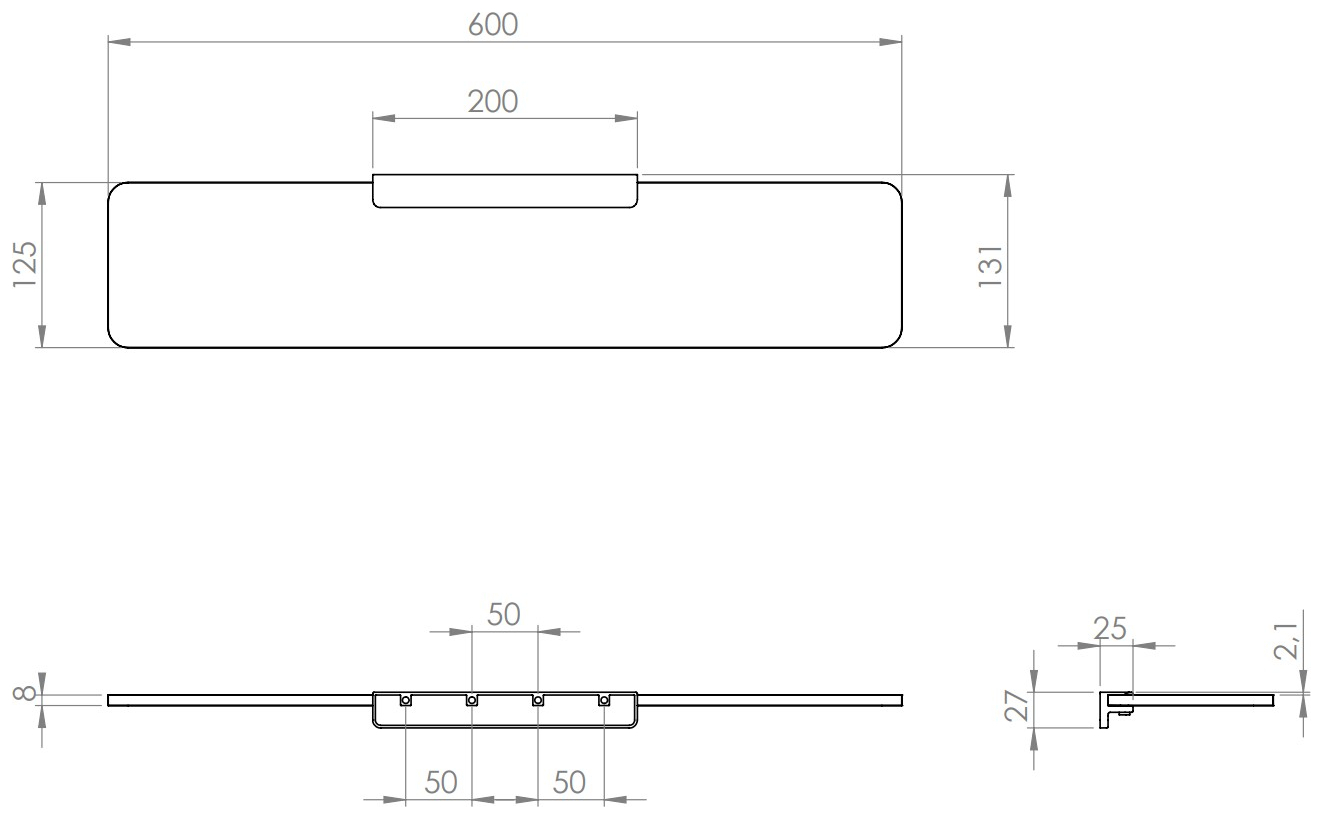 VIGOUR Ablage derby V3 aus Glas 600mm mit Halter schwarzmatt