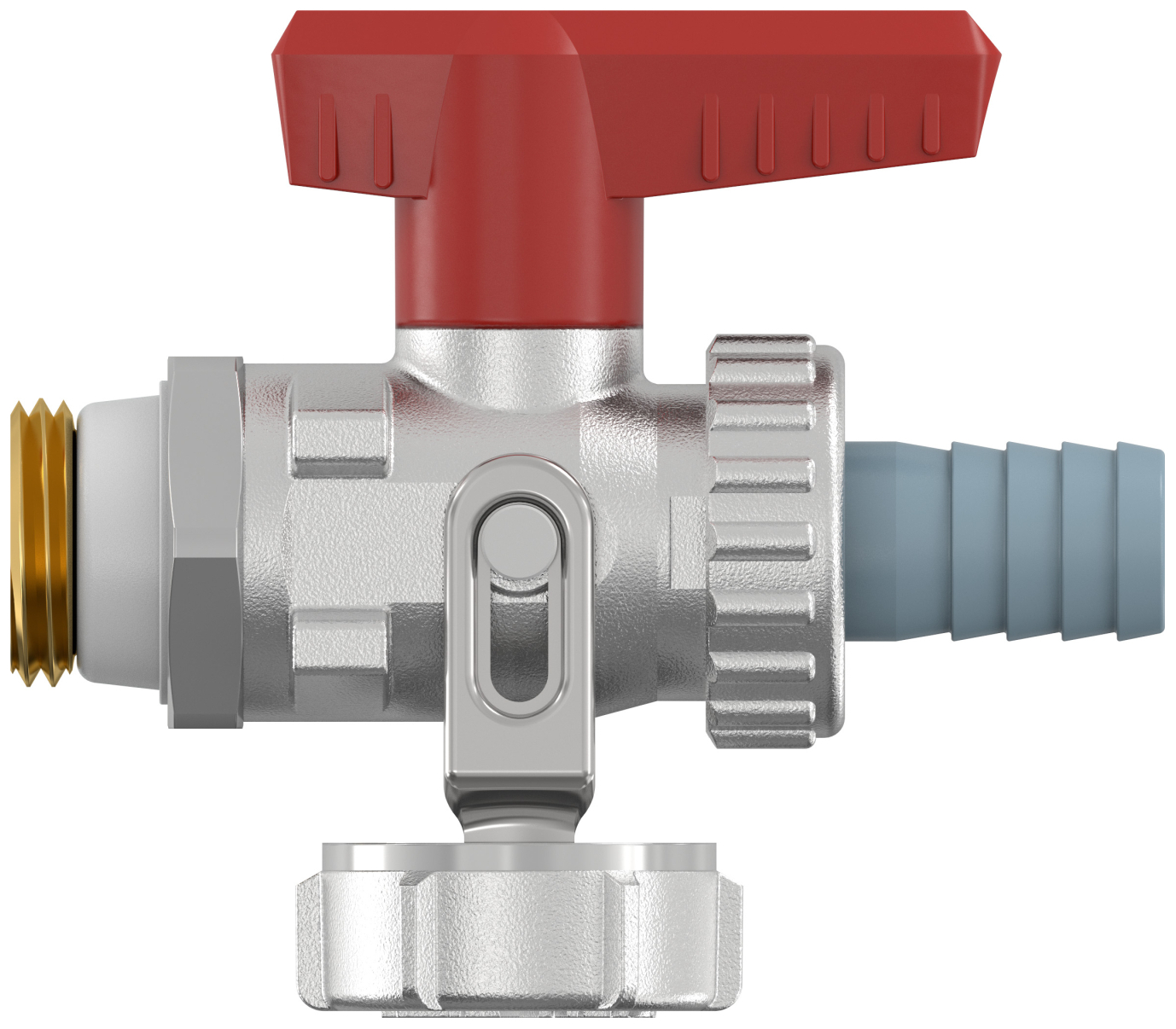 Simplex KFE-Kugelhahn 1/2'' vernickelt selbstdichtend mit Schlauchverschraubung für Heizung