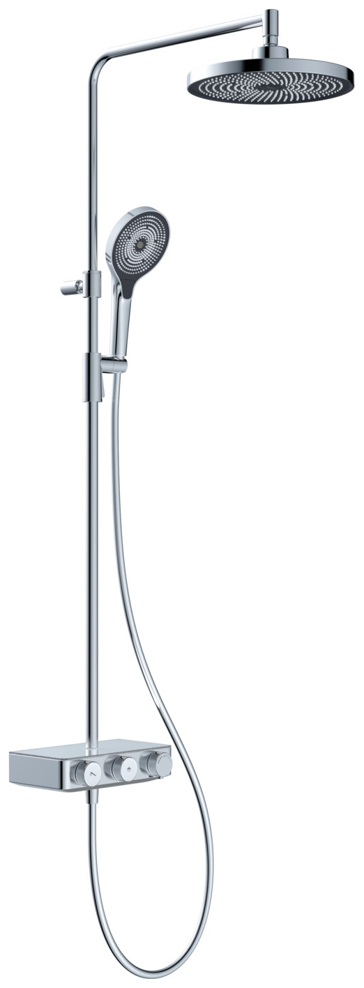 VIGOUR Duschsystem V3 Thermostat Kopfbrause 260mm rund Handbrause 3-fach und Schlauch verchromt