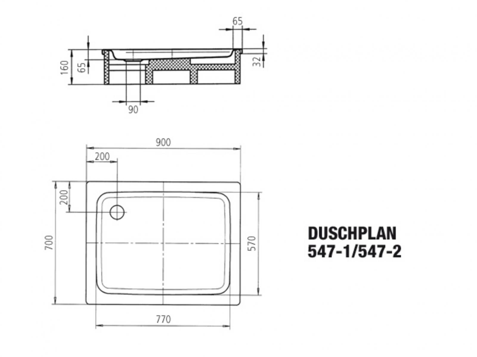 Kaldewei Duschwanne Duschplan 90x70x6,5 cm weiss Stahl 3,5 mm Modell 547-2 inklusive Träger - Bild 2