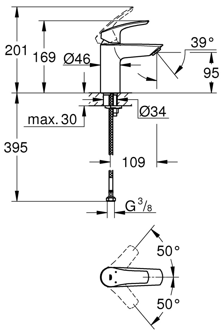 GROHE Waschtischbatterie Eurosmart S-Size glatter Körper chrom 32467003 - Bild 2