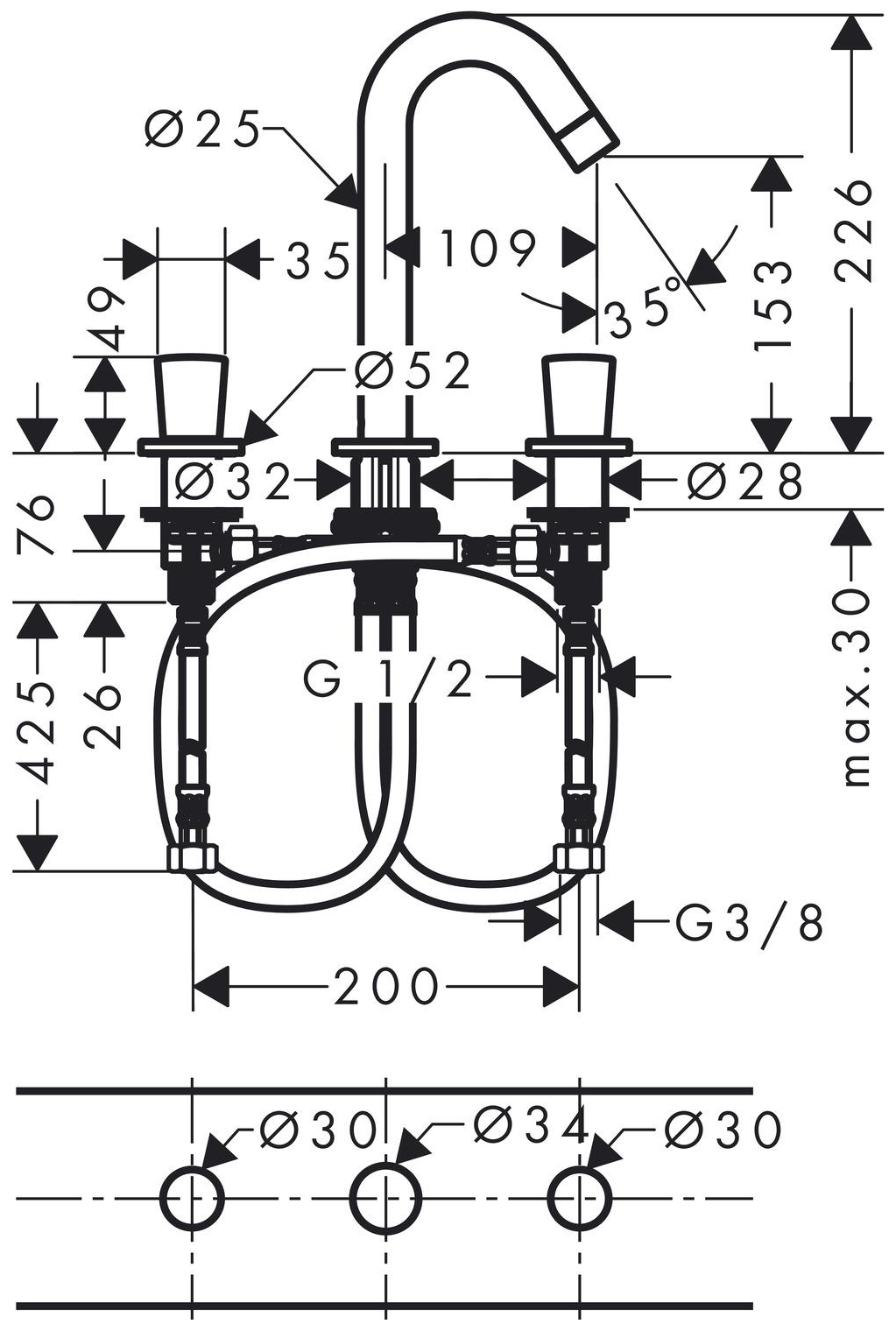 Hansgrohe Logis 3-Loch Waschtischarmatur ComfortZone chrom 71133000 - Bild 2
